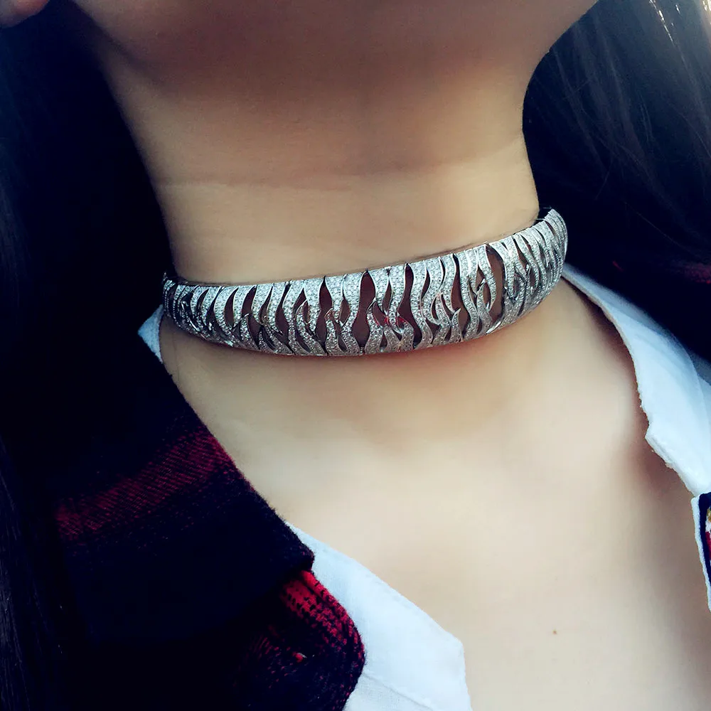 

Godki New Fashion Geometry Cubic Zirconia Silver Adjustable Headpiece Choker Necklace