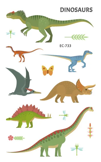 Праздничный набор динозавров, баннер, гирлянда, гигантские шары, топпер для торта, тату-стикер, динозавры, темы для мероприятий, вечерние принадлежности для мальчиков - Цвет: 2PCS Sticker-EC-733