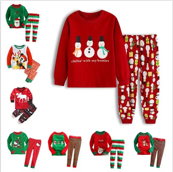 Новые рождественские детские пижамные комплекты из 2 предметов Одежда для мальчиков и девочек футболка с длинными рукавами и рисунком+ штаны, QW13