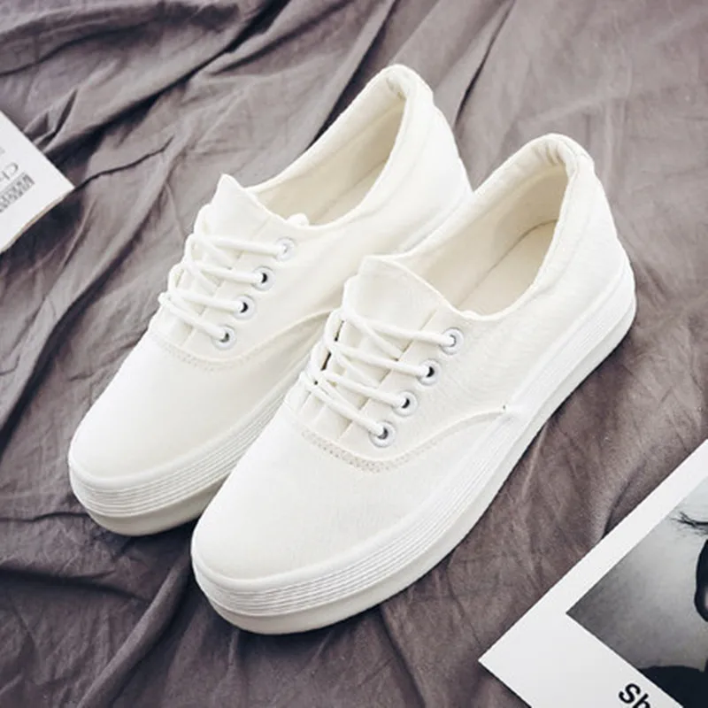 

Fashion Solid White Sneakers Spring Autumn New Women Casual Shoes Women Thick Heel Platform Shoes Trainers Ladies Canvas Shoes