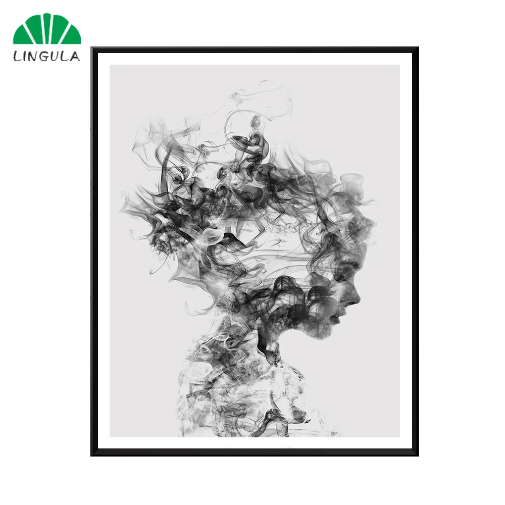

LINGULA Abstract Black White Woman Poster Canvas Print Wall Art Painting Home Decoration Fog Modern Minimalist Cuadros