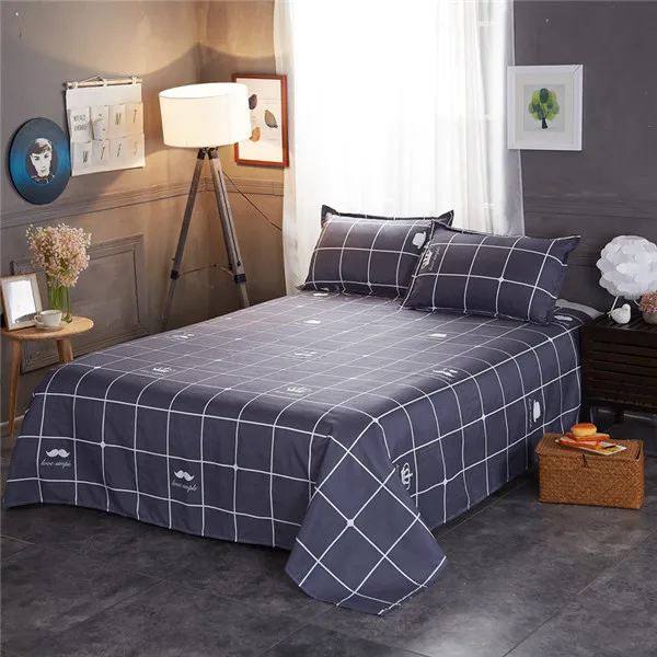 European Gray Plaid Pattern Flat Sheet 230x250cm Set 4 Size Blend