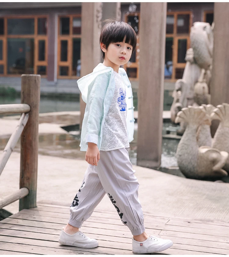 Костюмы для традиционного китайского танца Костюм ханьфу династии Тан Цин для мальчиков Детский летний топ и штаны Национальный CostumeDQS1662