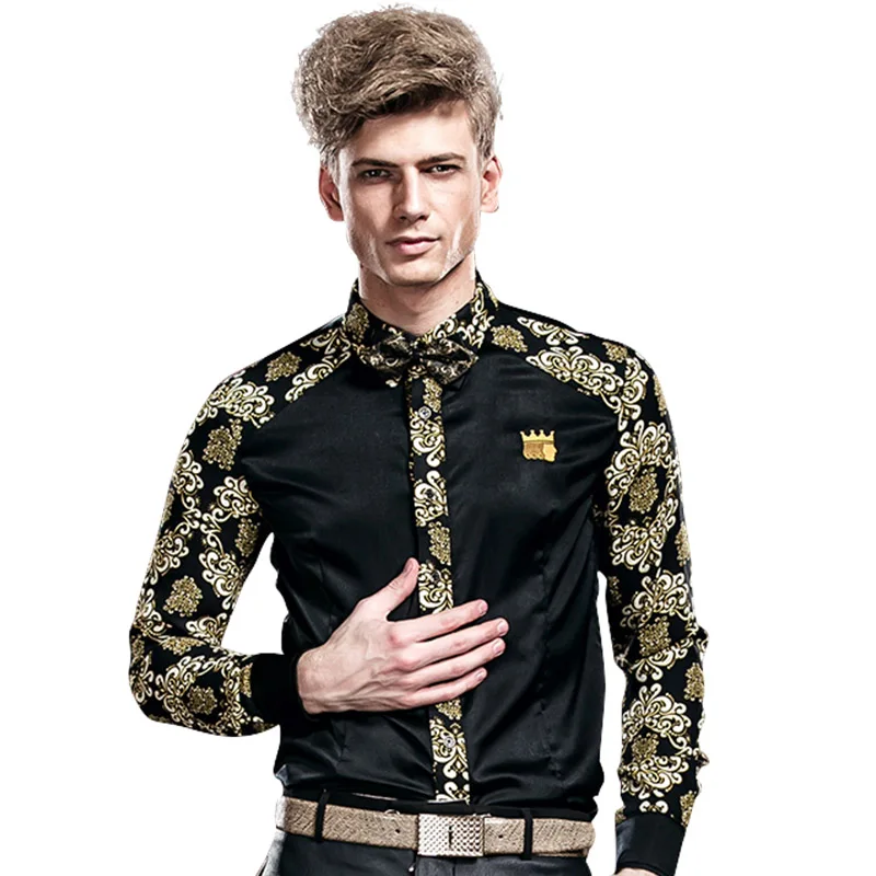 Fanzhuan мужские рубашки в стиле барокко Стиль Camisa masculina печатных hawaiianshirts осень с длинным рукавом Костюмы Китая