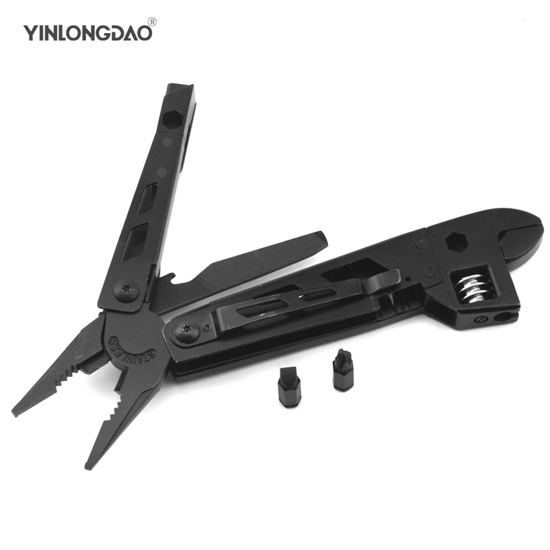 

All Black Multi-function Folding All-steel Tool Pliers Portable Casual Outdoor Multi-function With Bit Pliers Wrench Pliers