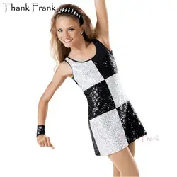Крутое танцевальное трико, платье для женщин, для девочек, костюмы в стиле джаз, Детская клетчатая доска, черно-белый танцевальный костюм