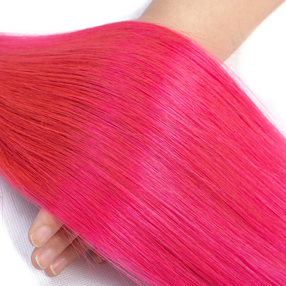QThair розовые человеческие волосы, 3 шт в упаковке, один пакет темные корни розового цвета эффектом деграде(переход от темного к малазийские прямые волосы Non-пучки волос Remy