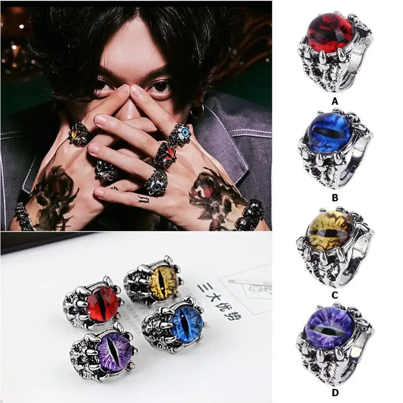 

Punk Rock Claw with three Zircon stone evil eye ring men anniversary Skull jewelry christmas Gift