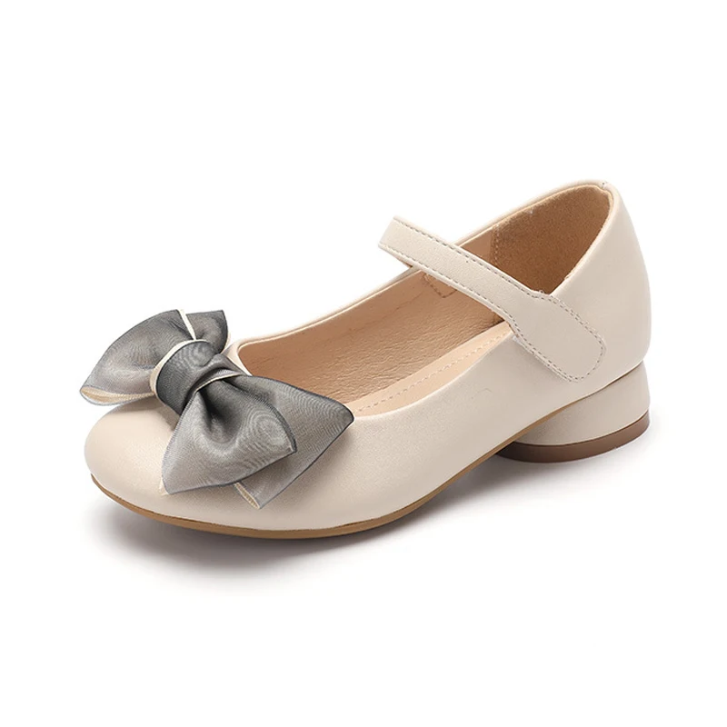 

Girl Sandals 2018 Autumn Spring Low Heel Leather Dress Shoes Big Bowtie Single Shoes Kids Girls Shoes for Party and Wedding