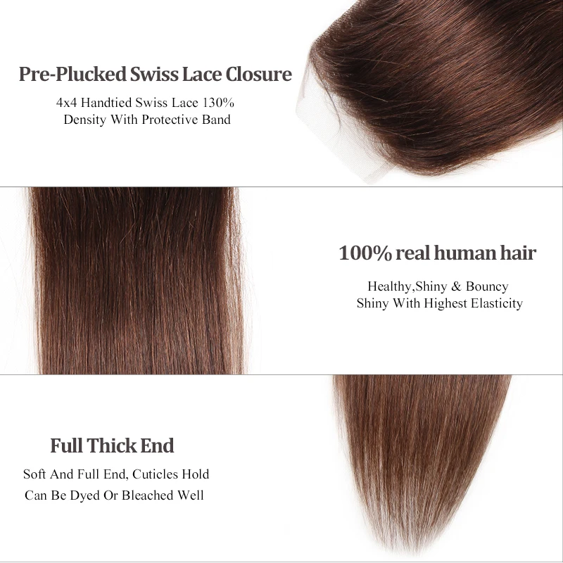 Ali Fumi queen hair бразильские прямые 4*4 Кружева Закрытие 4 # цвет 100% парик из волос Реми