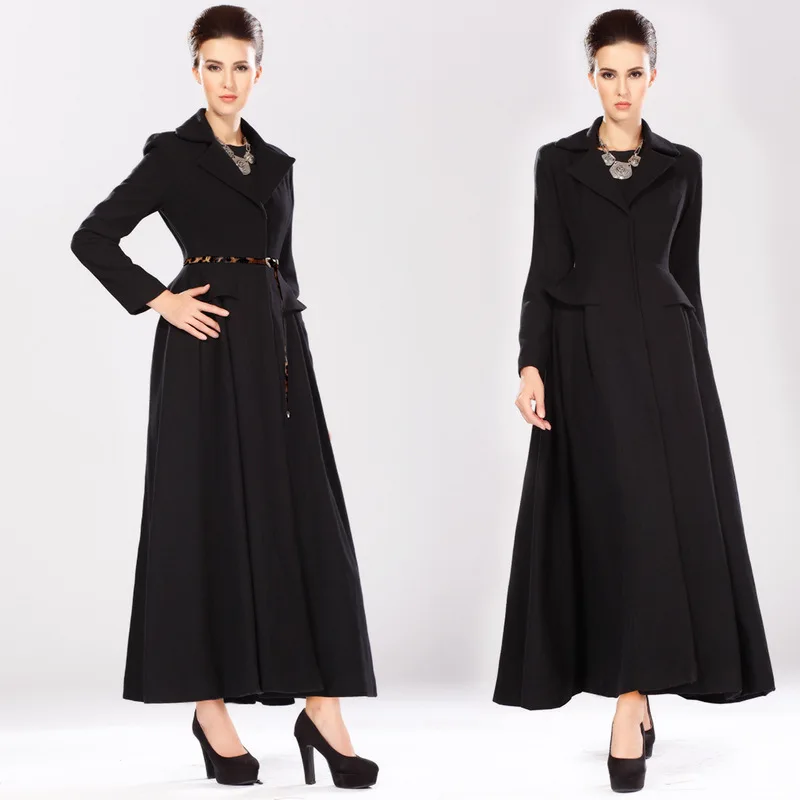 The new wool coat Slim put on a large lotus leaf waist was thin of black lengthening | Женская одежда