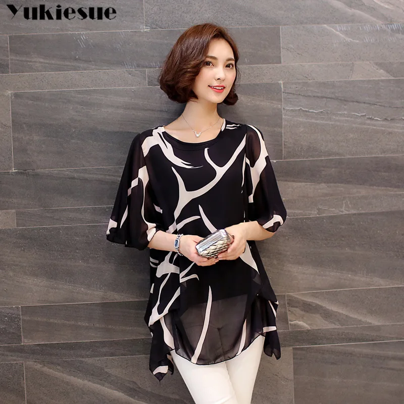 

new 2018 summer short sleeve women's clothing fashion plus size 5XL Chiffon women blouse Shirt loose woemn's tops blusas 60A 30
