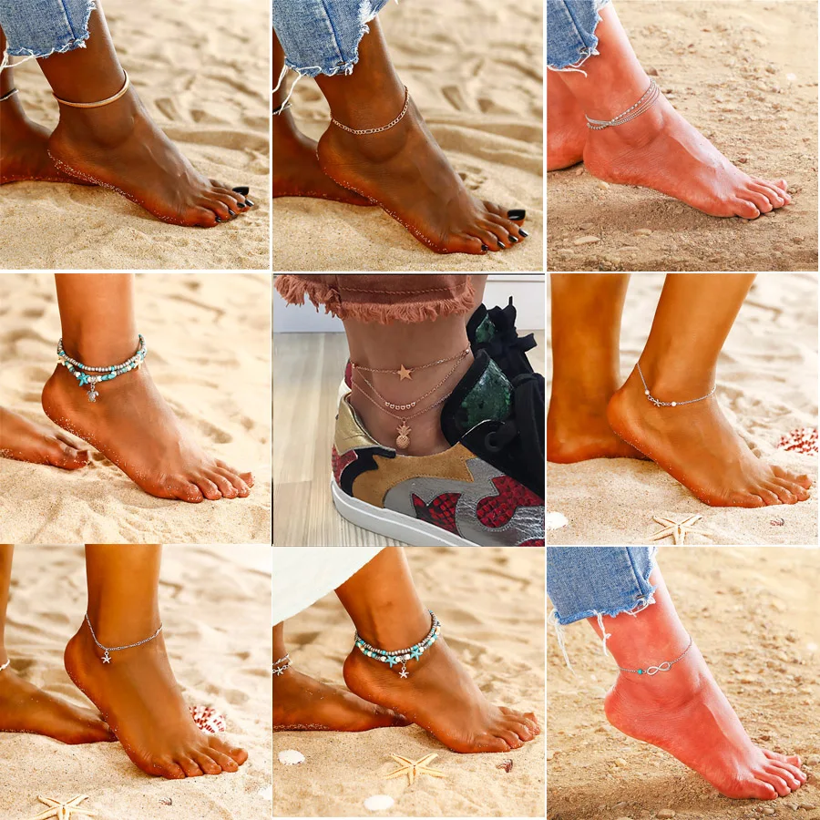 

2019 Boho Starfish Tortoise Shell Anklet Summer Beach Stone Foot Bracelet Bohemian Wave Vintage Women's Anklet For Best Friend