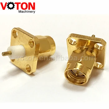 

Free shipping 10 piece Gold Plated Brass Material 4 holes SMA male plug flange panle rf connector
