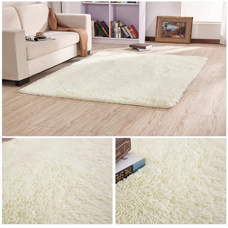 Anti-slip silk floor mat European modern rectangular long hair carpet living room coffee table rug bedroom bed thick blanket