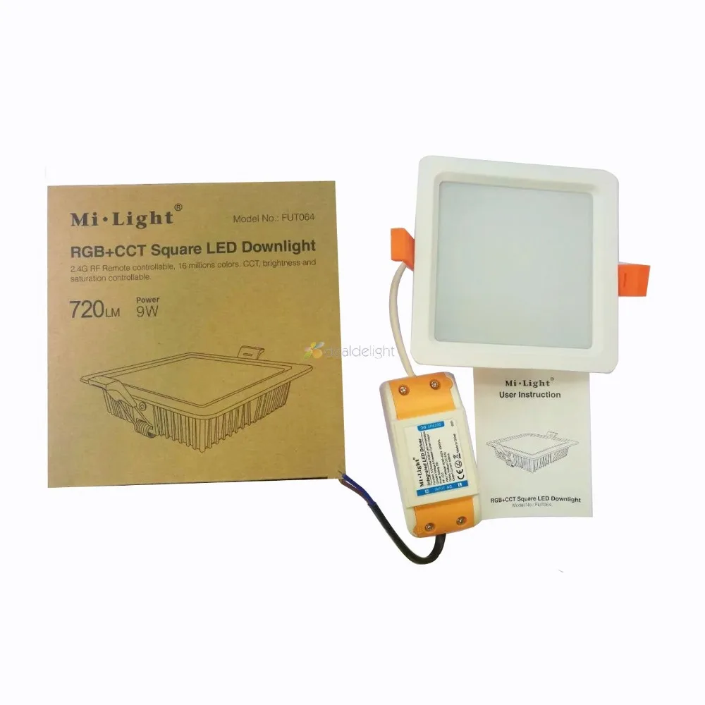 FUT064 Milight 9 Вт RGB + CCT Квадратный светодиодный светильник AC100 ~ 240 В FUT089 8-зонный пульт