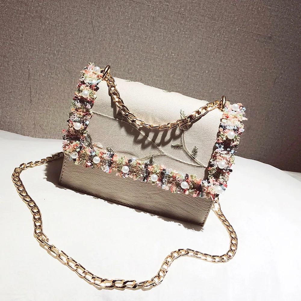 

2019 Spring Summer New Fashion Women Pearl Lace Crossbody Bags Tote Handbags Female Sweet Princess Shoulder Bags