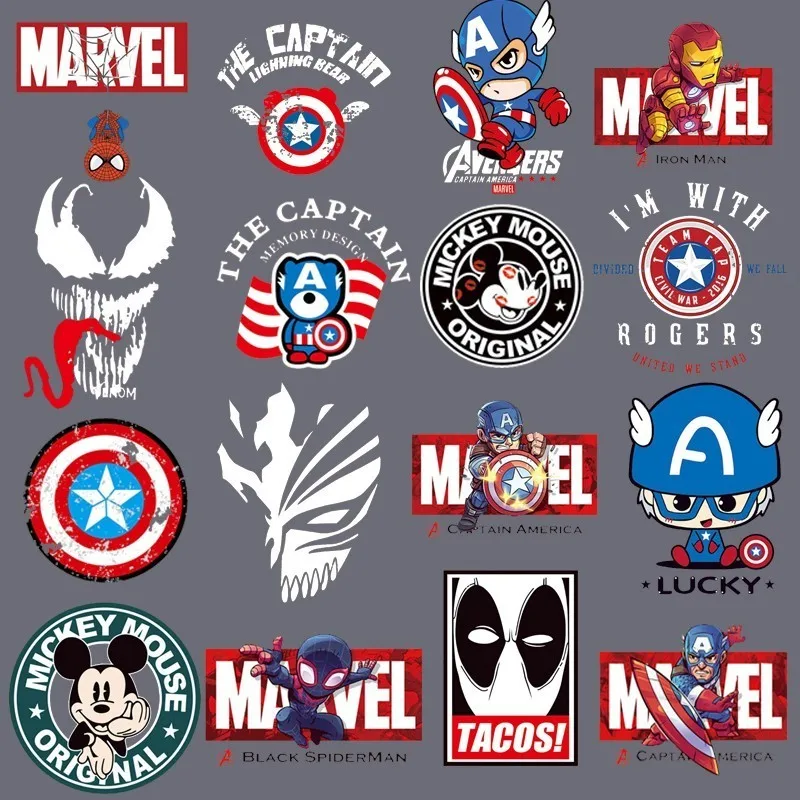 

Cartoon Mickey Mouse Superman Dead Men Patches iron on Transfer for Clothing Marvel Venom Thermal Stickers Heat Transfer Sticker