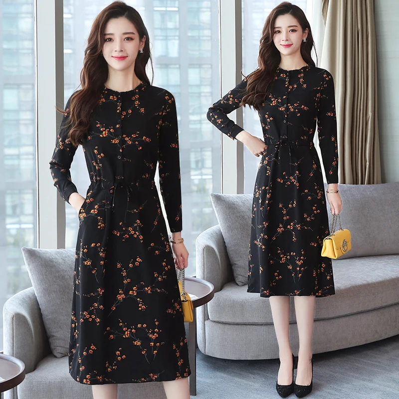 Aliexpress.com : Buy 2018 Autumn Winter New Black Floral Vintage Dress ...