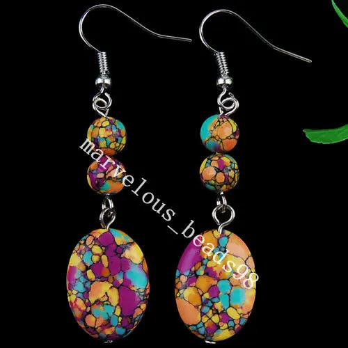 

Free shipping NEW Fashion 6~13x18mm Multicolor Howlite Beads Earrings Pair MC1761