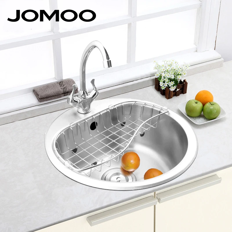 Jomoo Kitchen Sink Stainless Steel Single Bowl Round Shape Sink Strainer Set Drain Brush Finish Apron Sink Evier Disipador