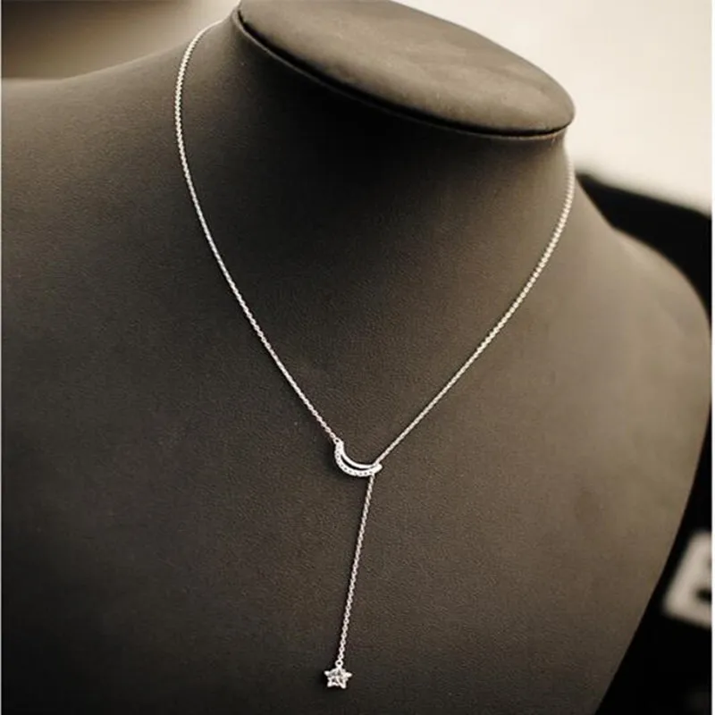 Popular Decoration Simple Creative Silver Plated Jewelry Allergic Fashion Star Moon Female