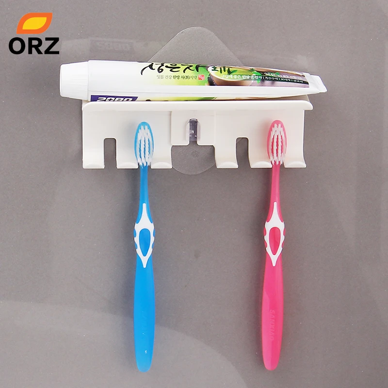 

ORZ Toothbrush Holder Wall Mount Magic Sticker Bathroom Family Tooth brush Set Wall Stand Toothpaste Placed Storage Holder Rack
