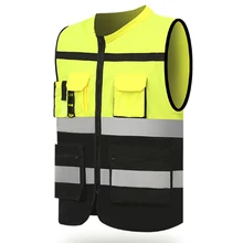 Желтый черный инженерный Практичный жилет безопасности прочный санитарный работник на открытом воздухе спасательный жилет дорожное строительство одежда