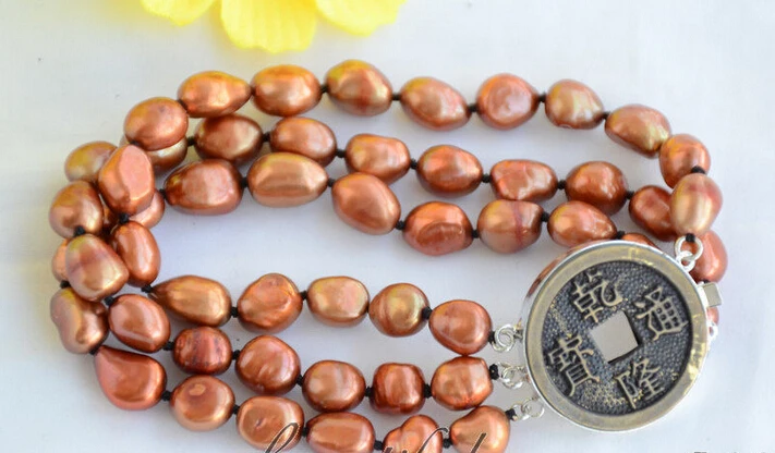 

shipping3strands 10mm coffee baroque freshwater cultured pearl bracelet 8inch (Z6521) 5.25