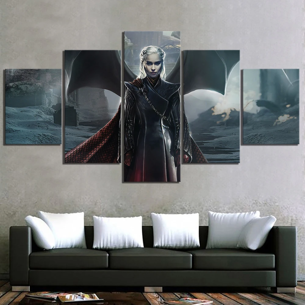 Günstige 5 stück Game of Thrones Drachen Königin Daenerys Targaryen Fan Kunst Leinwand Malerei HD BEKAM Film Poster Gemälde für Wand decor