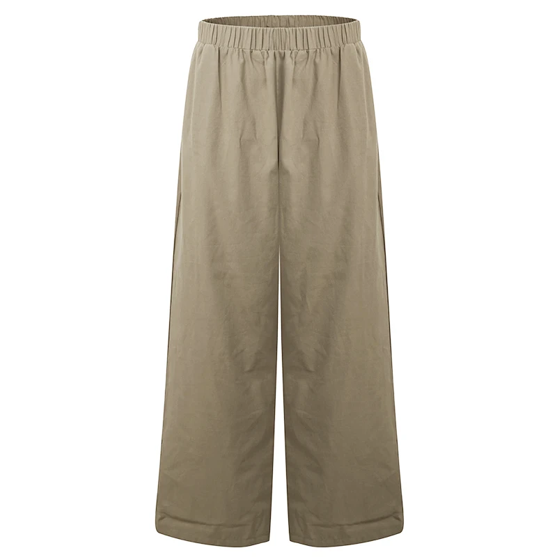 S-5XL Women Fashion Loose Long Pants Cotton Linen Solid Wide Leg Pants With Pockets Ladies Casual Summer Autumn Baggy Trousers