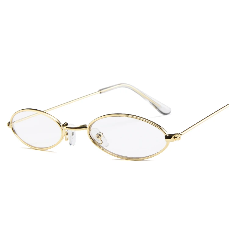 Маленькие овальные круглые солнцезащитные очки в металлической оправе с красными линзами для мужчин и женщин, Ретро стиль, стимпанк, готика, Европа, кошачий глаз, uv400, солнцезащитные очки, новинка - Цвет линз: C2 Gold White