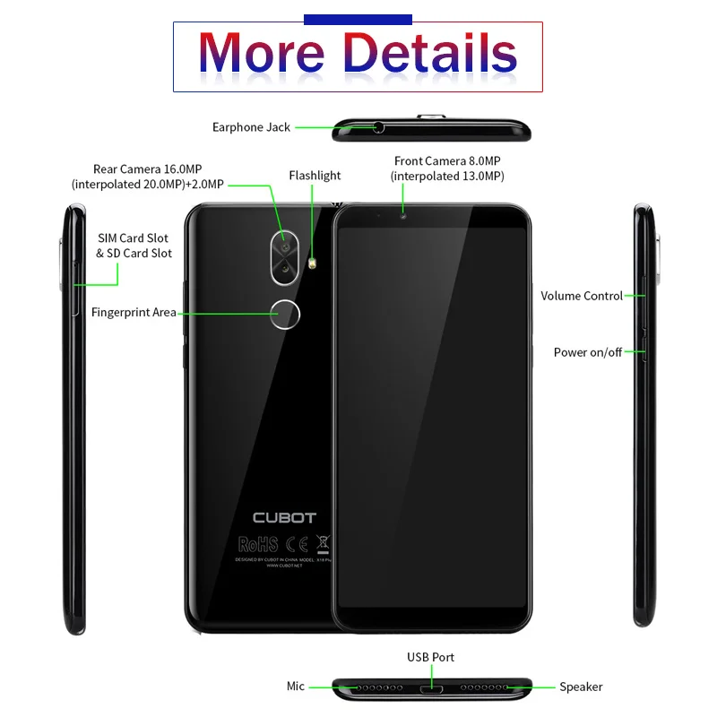 Cubot X18 Plus Android 8 0 18:9 FHD + 4 Гб 64 5 99 дюймов MT6750T восьмиядерный смартфон 20MP 2MP задние