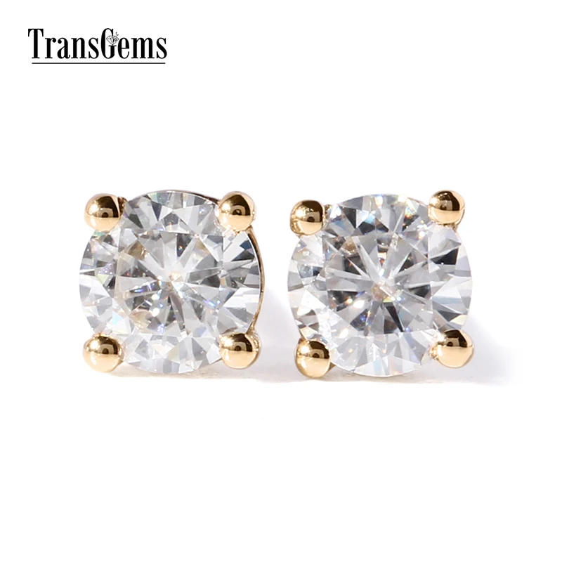 Transgems 1CTW Moissanite Sólido 14 K Oro Amarillo Pendientes para La Boda Empuje Hacia Atrás Para Las Mujeres Joyería Fina de Oro Blanco Sólido