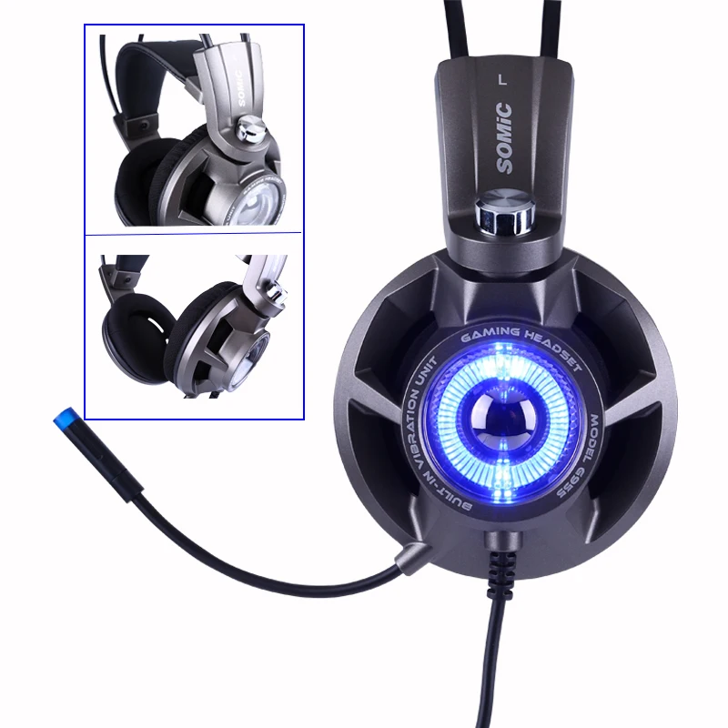 SOMIC G955 USB Проводные 7 1 звук шумоподавление крутые наушники светодиодный игровая