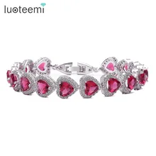LUOTEEMI 6 6 Heart Shape AAA Cubic Zirconia Bridal Wedding Bracelet Bangles for Women White Gold