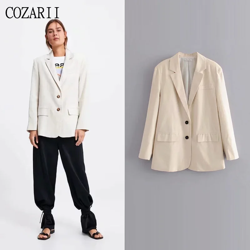 COZARII blazer mujer 2019 women solid notched collar pockets full sleeve single breasted casual style women blazers COZARII blazer mujer 2019 women solid notched collar pockets full sleeve single breasted casual style women blazers
