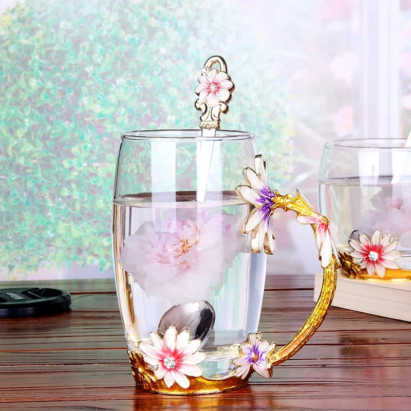 301-400mlCreative enamel cups home coffee cups girls hearts crystal glasses fruit cups flower cups