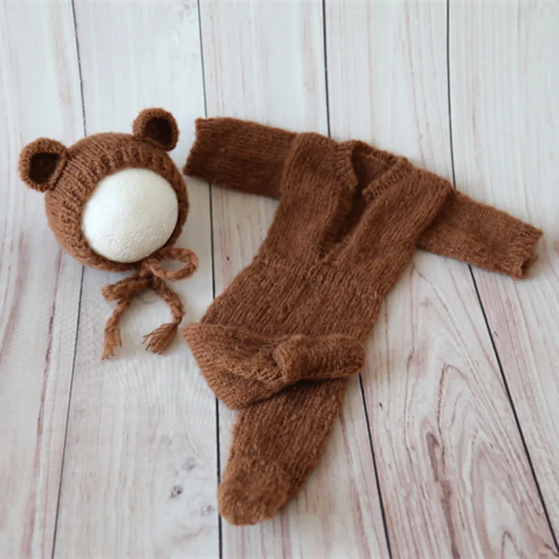 

Vintage Brown Newborn Bonnet and Romper Set Fluffy Animal Baby Hat Newborn Overalls Baby Boy Onesie Neutral Bonnet Props