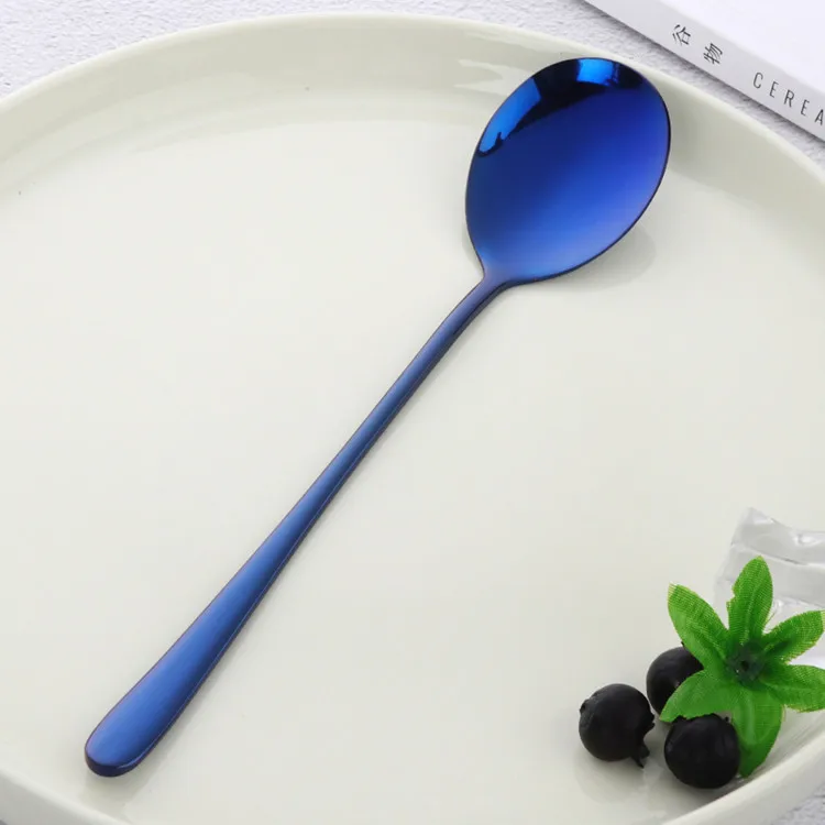 2 шт. корейские ложки красочные из нержавеющей стали ложка для супа с длинной ручкой золотые синие Ложки Набор для мороженого/салата металлическая посуда - Цвет: Dark Blue 2PCS