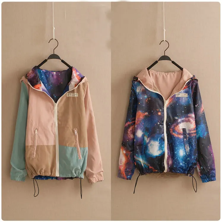 Free Shipping Galaxy space print color block varsity jackets 2 colors