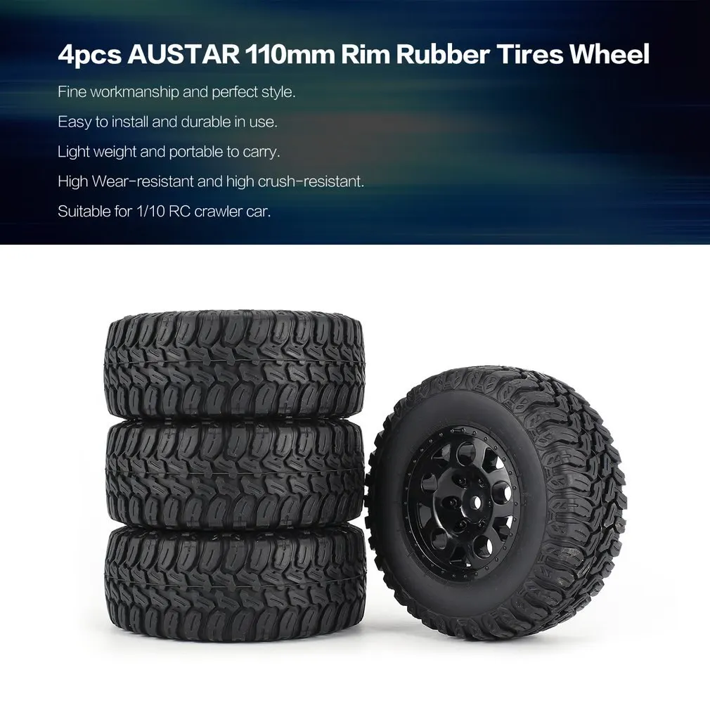 

4pcs AUSTAR 110mm Rim Rubber Tyre Wheel Set Kit Spare Parts Accessories for Traxxas Slash 4X4 RC4WD HPI HSP Crawler Car Model