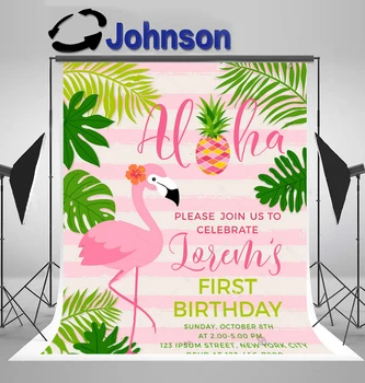 

custom wall backdrops Vinyl cloth High quality Computer print Flamingo Tropical Leaf Leaves Pink Striped backgrounds ly-201865