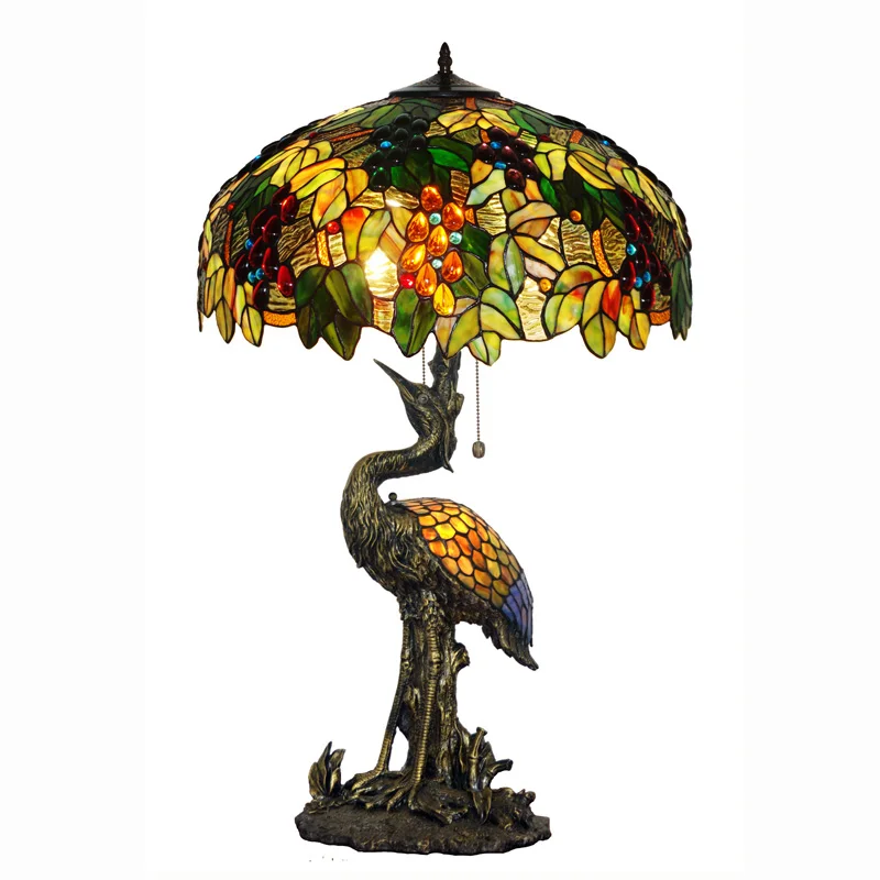 Роскошная витражная птица Tiffanylamp, высокий Настольный светильник, художественный декор, для гостиной, офиса, барной стойки, отеля, кафе, декоративная лампа - Цвет абажура: Male Crane