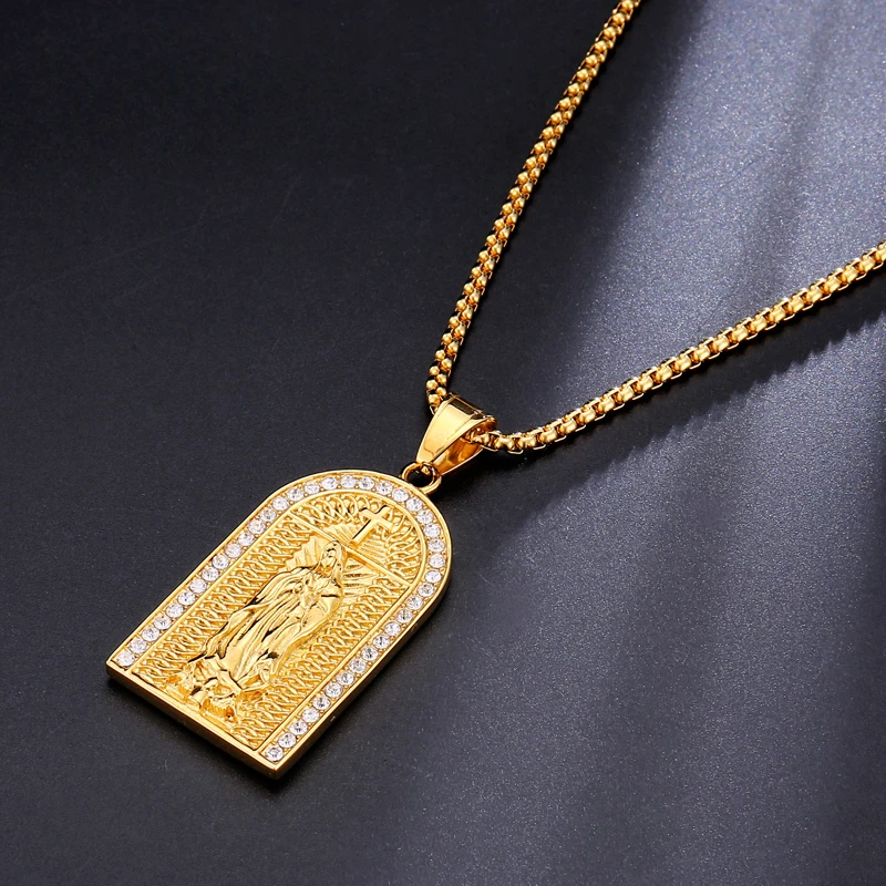 D & Z религиозные Iced Out Bling Christ Jesus золотые ожерелья и подвески цветная цепочка на