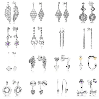 

16 Style Feather Studs Earring 925 Sterling Silver Women Fashion Studs Earring For Women Love Heart Jewelry