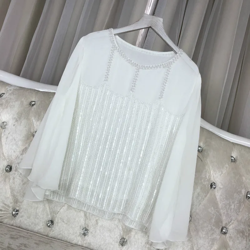 Cakucool Women Spring Chiffon Blouse Long Flare