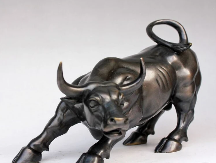 

MISS sta.001016 Medium Size Bronze Black Color Wall Street Bull OX Figure Statue 7.5"long