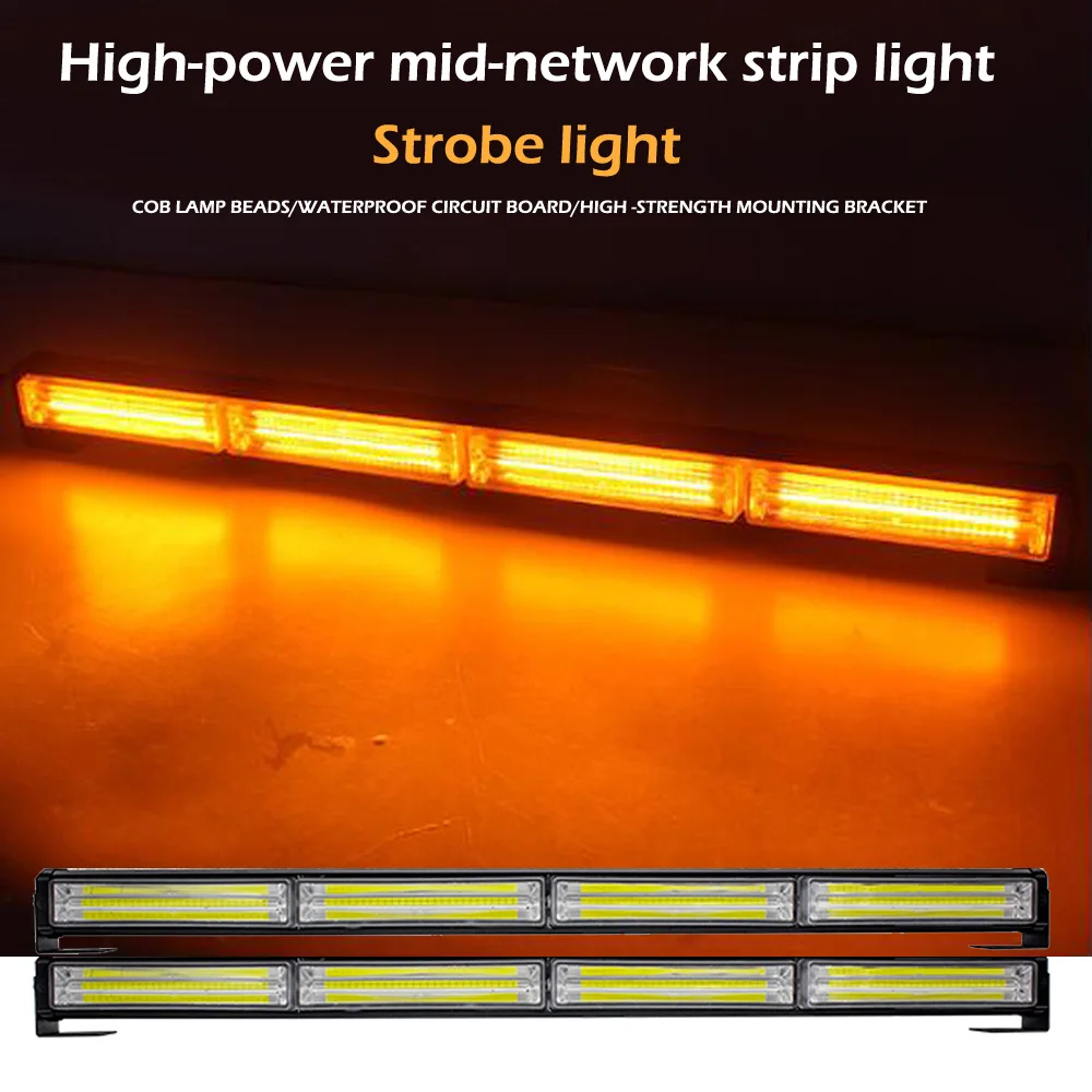 DC12-24V Car LED Police Lights COB Strobe Single Row Bar Lamp Traffic Open Road Warning Car Mid-network Long Strip Light 14 Mode