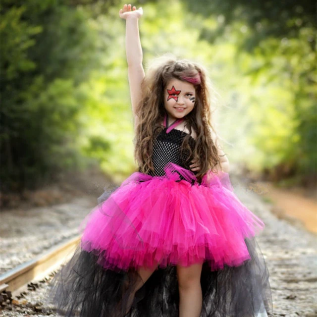 rock girl tulle tutu dress christmas halloween costume cosplay girl dress kid birthday photo prop performance